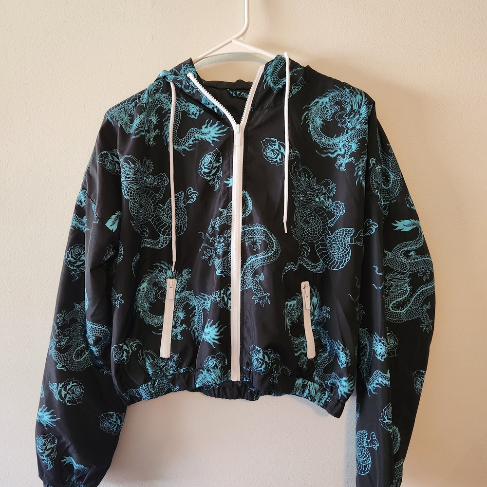 Rue21 Black and Teal Dragon Print Hoodie